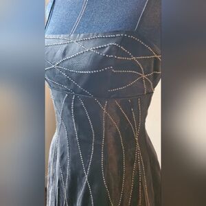 Black Strapless Evening Dress with Rhinestone Swirl Detail